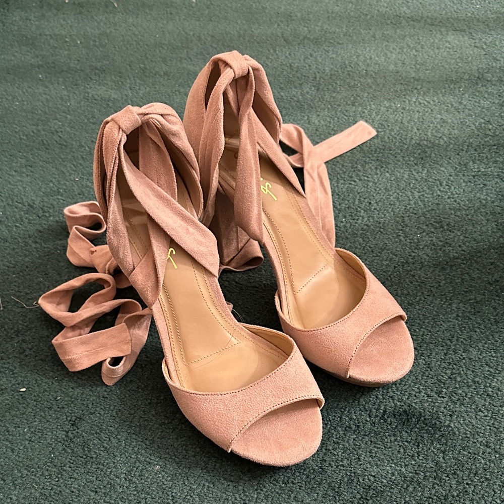 Lulu's Blush Suede Wrap Heels